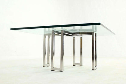 EstablishedLines Chrome Base Square Glass Top Mid Century Modern Coffee Table Barcelona Baughman