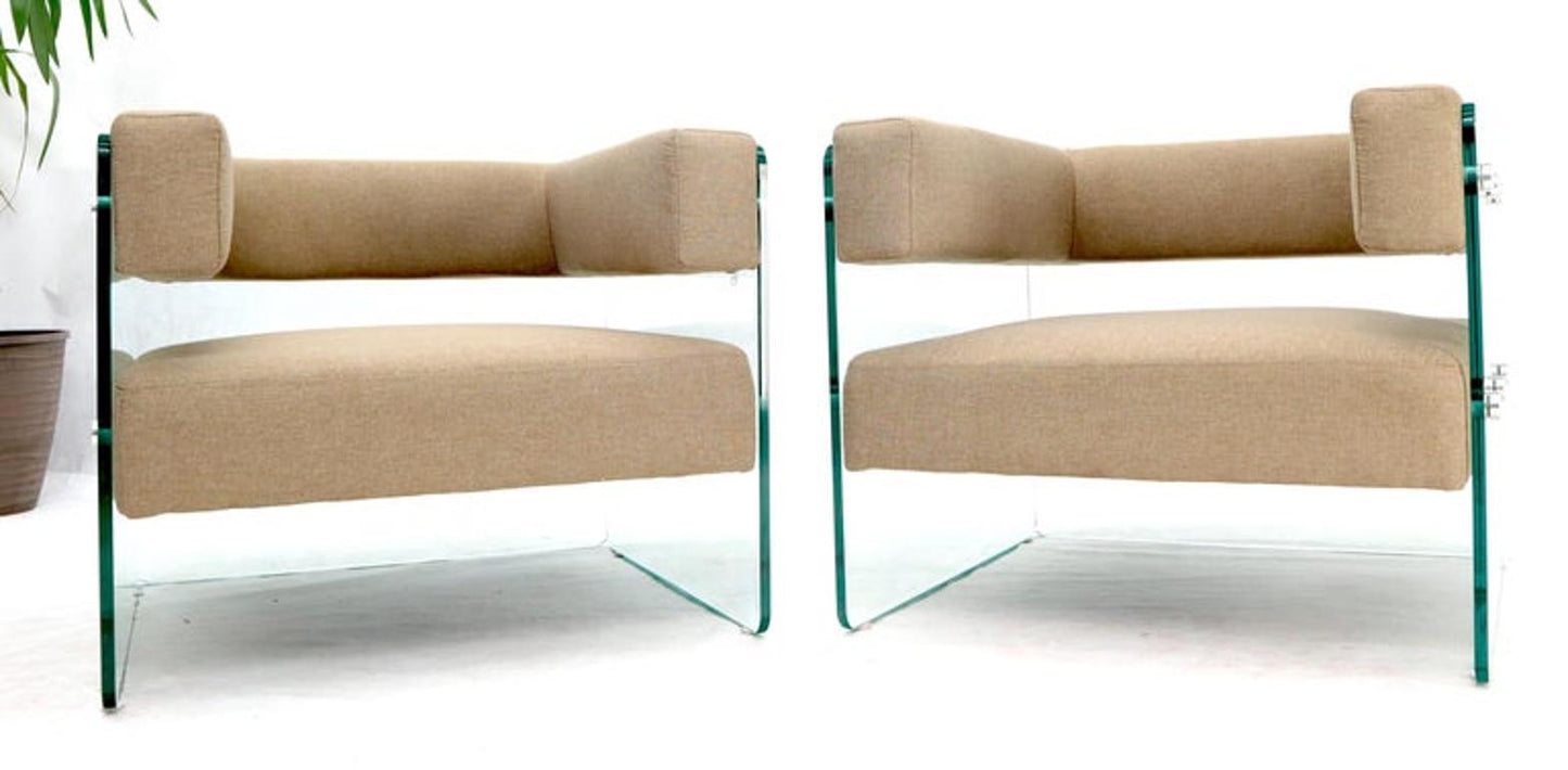 Pair of Glass Panels Frames Cube Shape Lounge Chairs