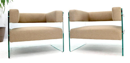 Pair of Glass Panels Frames Cube Shape Lounge Chairs