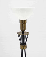 Round Brass Base Iron Spokes Midcentury Floor Lamp