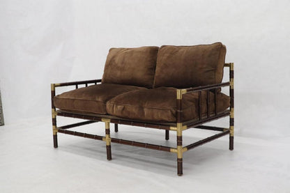 Brown Suede Upholstery Faux Bamboo Italian Mid-Century Modern Settee Loveseat