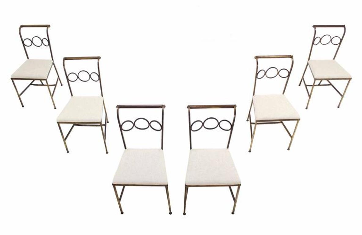 Set of Six Rare Brass Dining Side Chairs