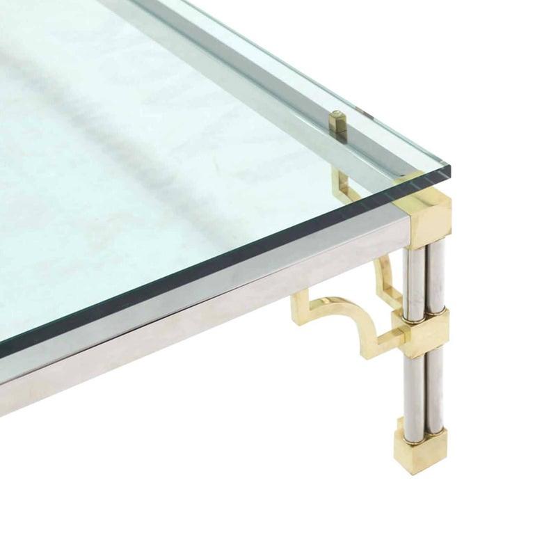 Heavy Thick Glass Brass and Chrome Coffee Table