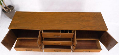 5 Drawers Two Door Compartments Long Walnut Credenza Dresser Dowel Legs Mint!