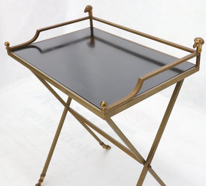 Chrome and Brass X Base Console w/ Gallery Rams Heads Hoof Feet Black Lamiante