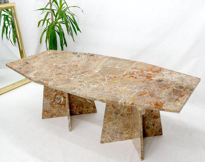 Large Marble Boat Shape Top Dining Conference Table on Cross Shape Bases