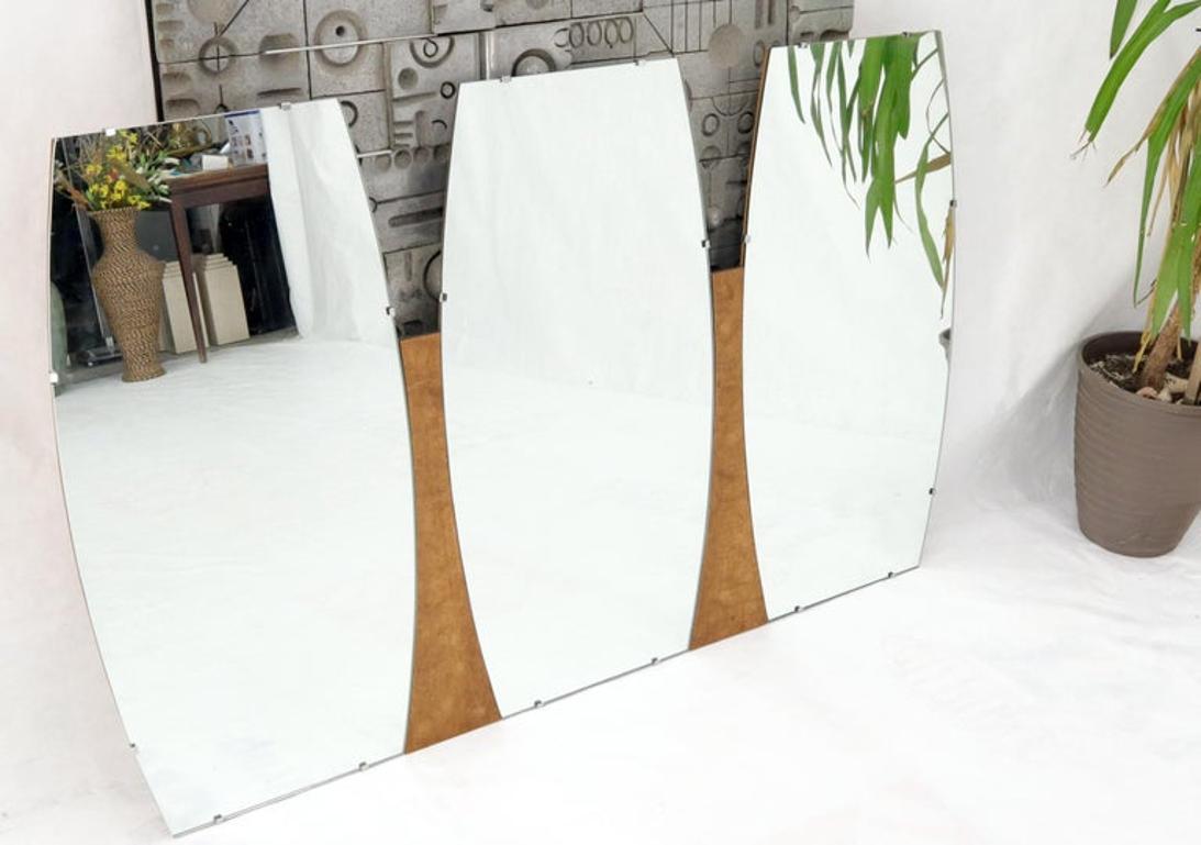 Burl Wood Frame Triple Boat Shape Wall Mirror
