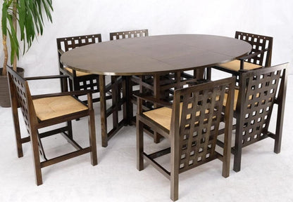 Brown Oak Cassina Macintosh Drop Leaf Dining Table 6 Rush Seat Chairs Set Mint