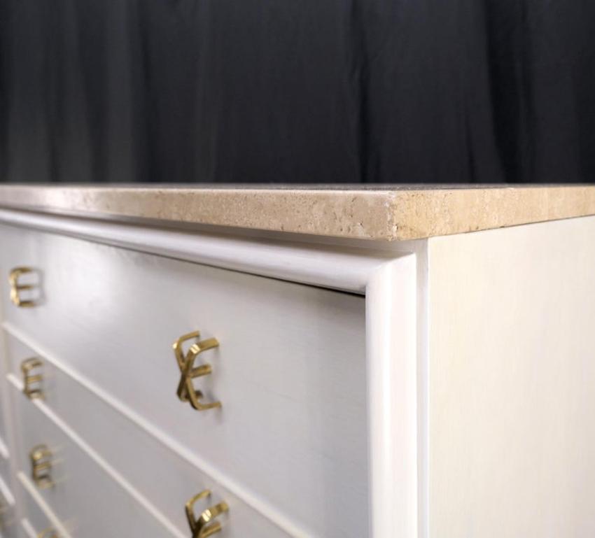 Paul Frankl for Johnson White Wash Marble Top 10 Drawers Dresser Brass x Pulls