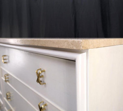 Paul Frankl for Johnson White Wash Marble Top 10 Drawers Dresser Brass x Pulls