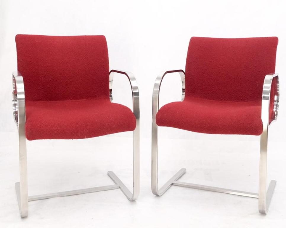 Pair Heavy Solid Stainless Steel Formed Bend Frame Side Lounge Chairs Red Uphols