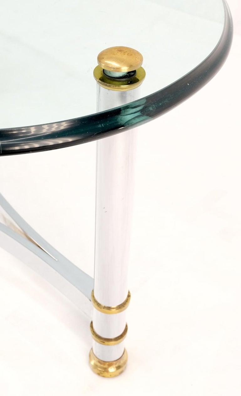 Brass Chrome Thick 3/4" Glass Top Mid Century Modern Oval Coffee Center Table