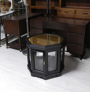 Octagonal Black with Burl Wood Top Cabinet Side Table