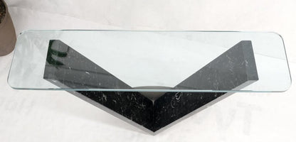 "V" Shape Marble Base Thick Glass Top Modern Custom Design Console Table