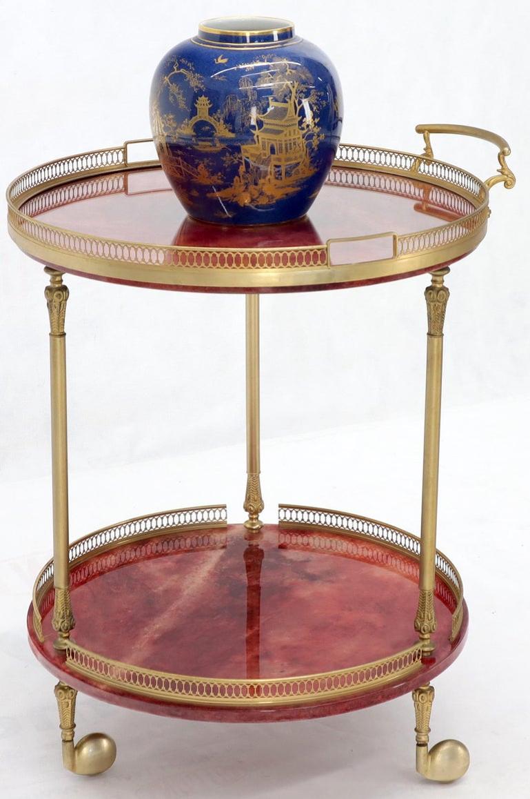 Round Aldo Tura Lacquered Parchment Goat Skin Serving Bar Cart