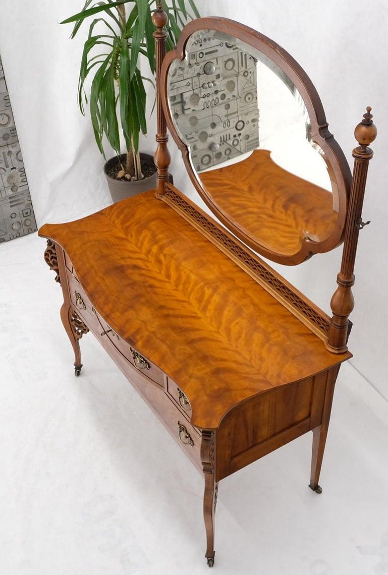 Antique Carved 4 Drawers Dresser w/ Large Beveled Swivel Clove Shape Mirror