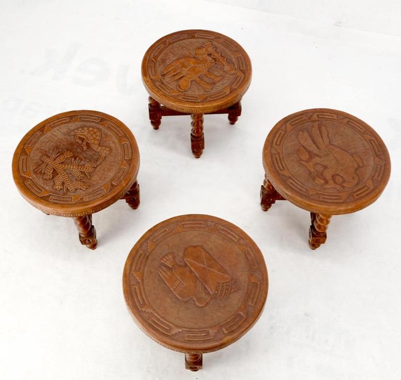 Mid Century Embossed Leather South American Coffee Table 4 Nesting Stools Chairs