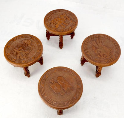 Mid Century Embossed Leather South American Coffee Table 4 Nesting Stools Chairs