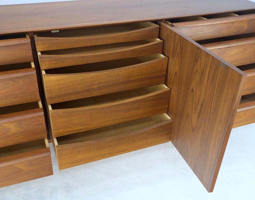 Danish Teak Mid-Century Modern 13 Drawers Long Credenza Dresser Sideboard MINT!