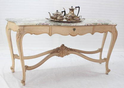 Tall Bleached White Wash Painted Walnut Marble-Top French Sideboard Console