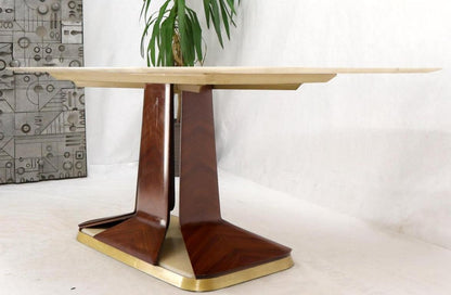 Boat Shape Light Beige Marble Top Bent Satinwood Base Art Deco Dining Table