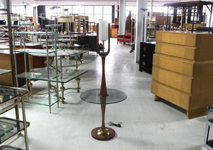 Sculptural Mid-Century Modern Floor Lamp with Built In Round Glass Side Table
