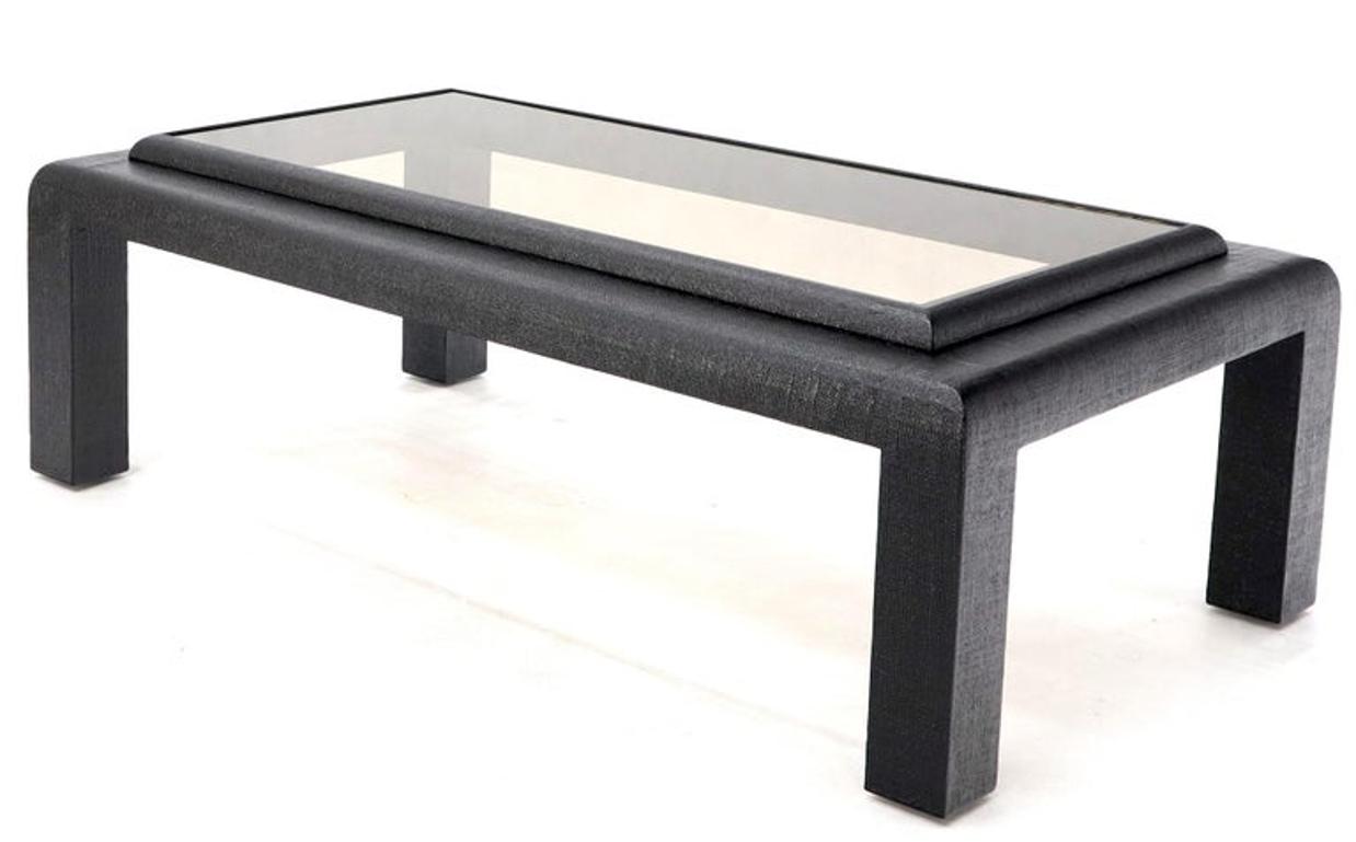 Cloth Wrapped Black Lacquer Glass Top Rectangular Coffee Table