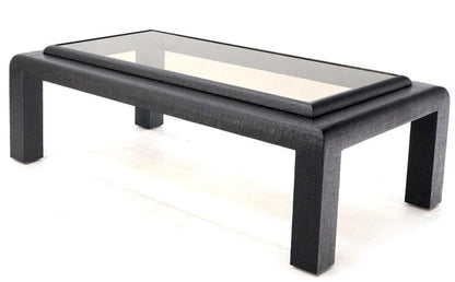Cloth Wrapped Black Lacquer Glass Top Rectangular Coffee Table