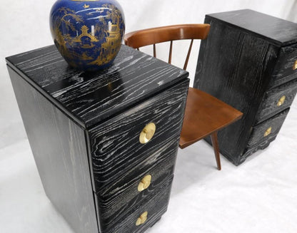 Pair of Three-Drawer Ceruised Oak Nightstands End Tables