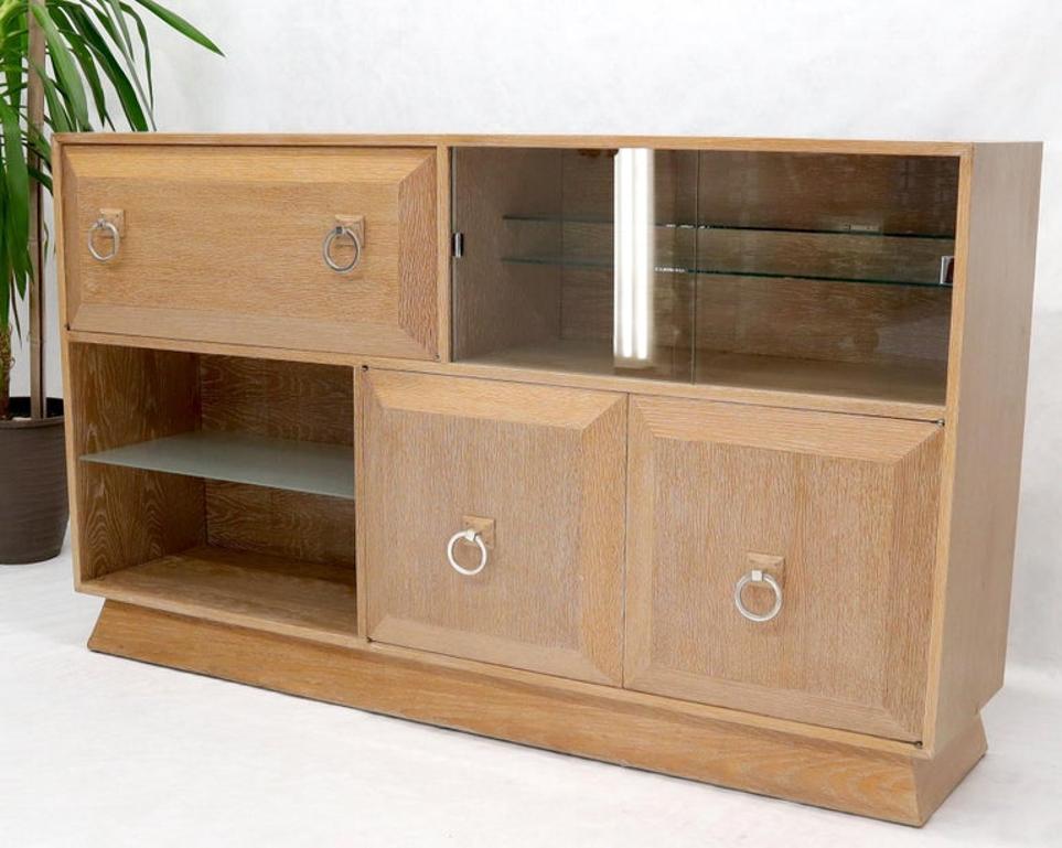 Cerused White Wash Oak Drop Front Secretary Desk Bookcase Credenza