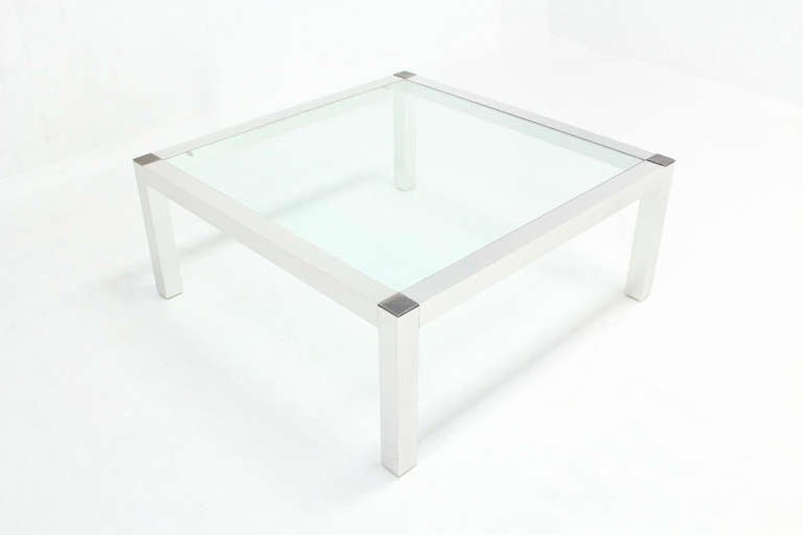 Mid-Century Modern Machined Metal Base with Square-Top Coffee Table