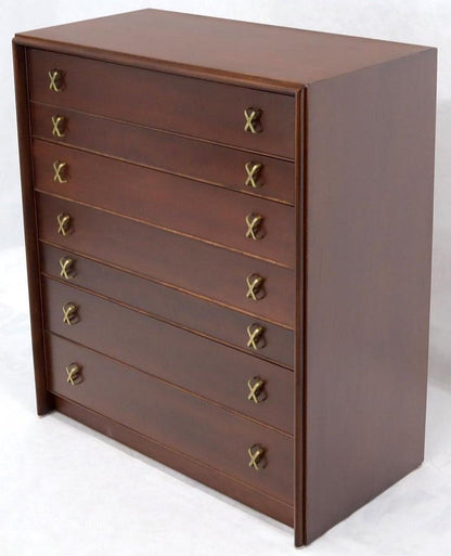 Paul Frankl Brass X-Pulls Brown Cherry High Chest with Drop Front Secretary