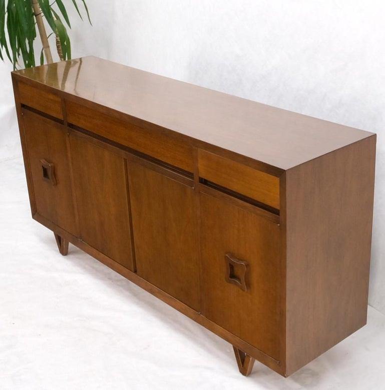 Mid Century V Shape Leg 4 Doors Compartments 3 Drawer Credenza Buffet Cabinet
