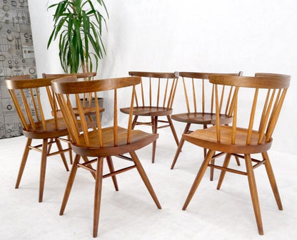 Set of 6 Oiled Walnut Spindle Back Dining Chairs by George Nakashima