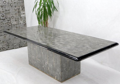 Large Tessellated Black & Grey Stone Brass Inlay Dining Table