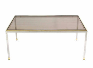 Brass Chrome Smoked Glass Top Rectangular Dining Table