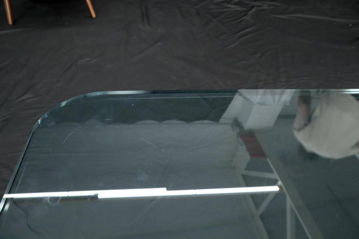 Frosted Lucite X-Base Glass Top Square Coffee Table