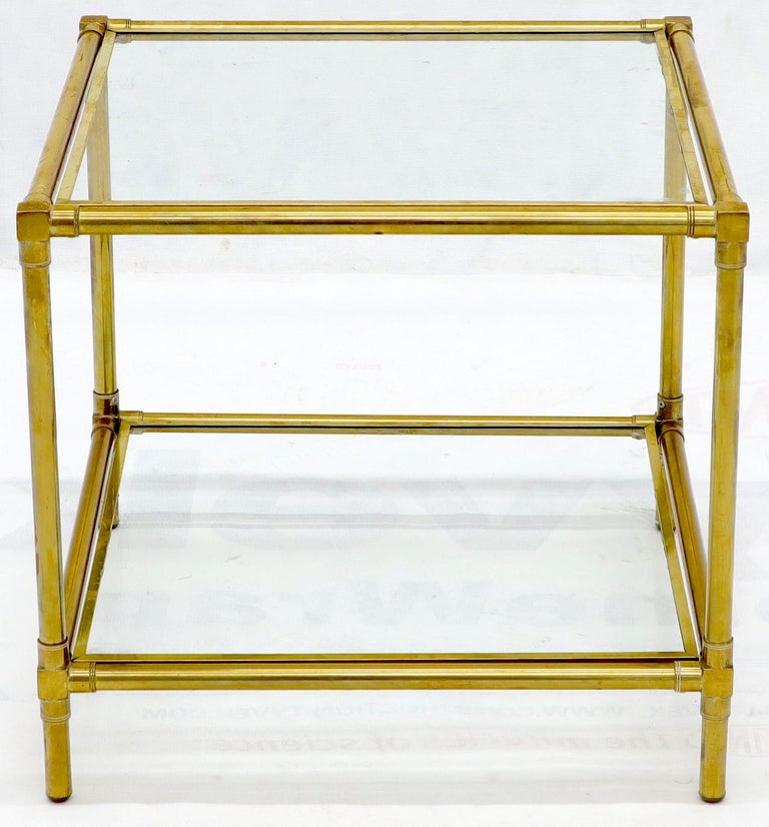 Heavy Machined Brass Glass Top Cube Shape Side Coffee Table