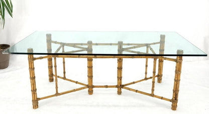 Large Glass Top Bamboo & Leather Straps Frame Dining Conference Table by McGuire