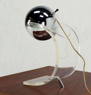Chrome Globe and Lucite Base Mid-Century Modern Table Lamp