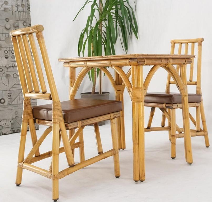 Petit Bamboo Rattan Reed Two Chairs Dinette Table 3 Piece Dining Small Table