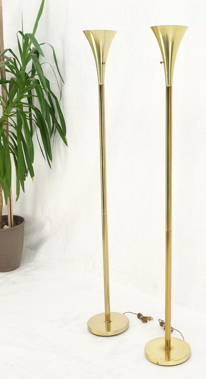 Pair of Mid Century Modern Brass Trumpet Shape Floor Lamps Torcheres