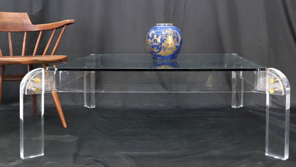 Large Lucite Base Square Glass Top Coffee Table