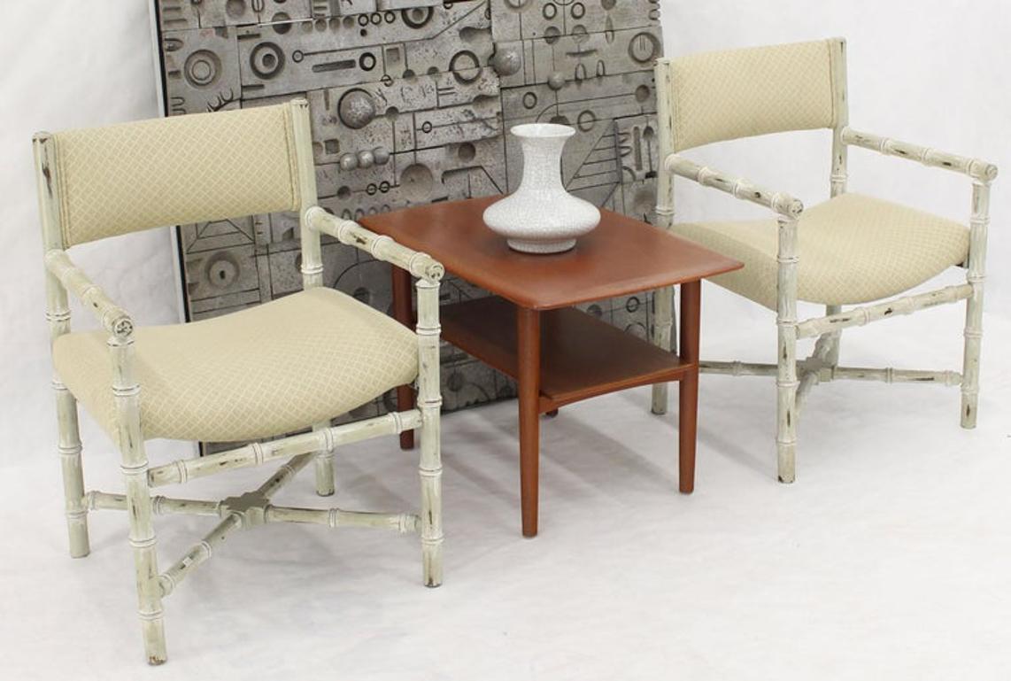 Pair of Distressed Finish Faux Bamboo Capitan Chairs with X Bases
