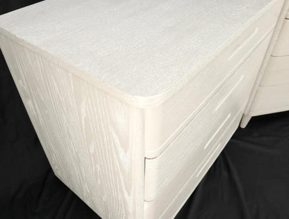 Pair of Restored Solid Oak Cerused White & Grey Finish 4 Drawers Bachelor Chests