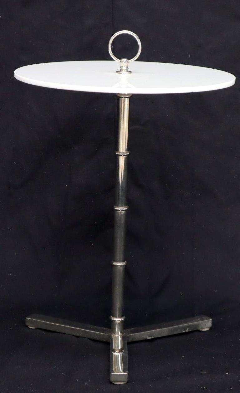 Round Vitrolite Glass Top Heavy Solid Chrome Accent Side Center Occasional Table