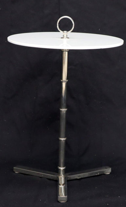 Round Vitrolite Glass Top Heavy Solid Chrome Accent Side Center Occasional Table