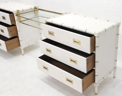 Pair of White Lacquer Brass Hardware Bachelor Chest with Suspended Brass Vanity