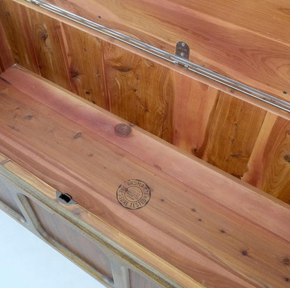 Mid Century Modern Cedar Walnut Hope Chest Bench Naugahyde Upholstery Tufted