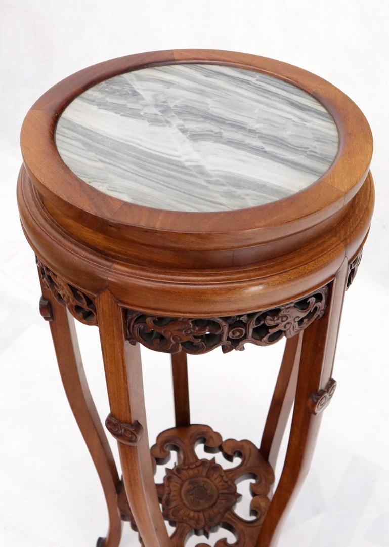 Chinese Carved Rosewood Marble Top Stand